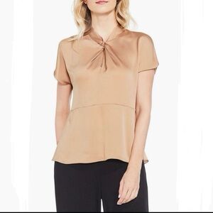Vince Camuto TVince Camuto Twist Mock Neck Blouse Top in Shiny Warm Camel Medium